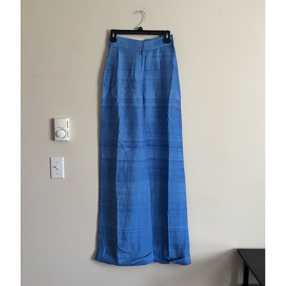 NWT Julia Amory Dupioni Silk Wide Leg Palazzo Pants Blue Luxury Designer XS